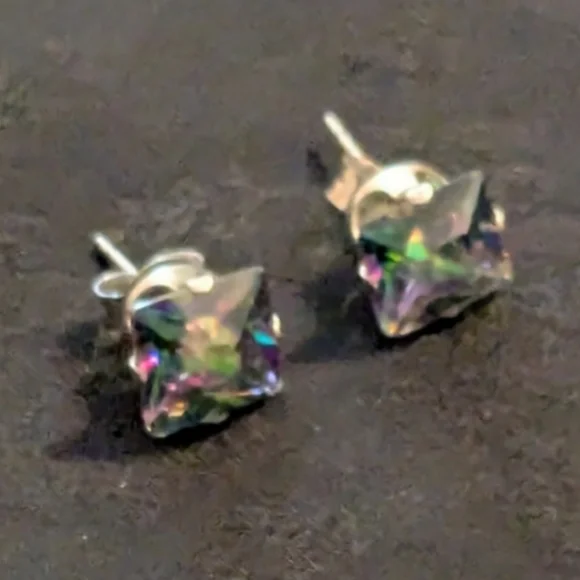 🆕 Simulated Mystic Topaz Earrings Memorizing CZ Stud Earrings Sterling Silver - Picture 12 of 13